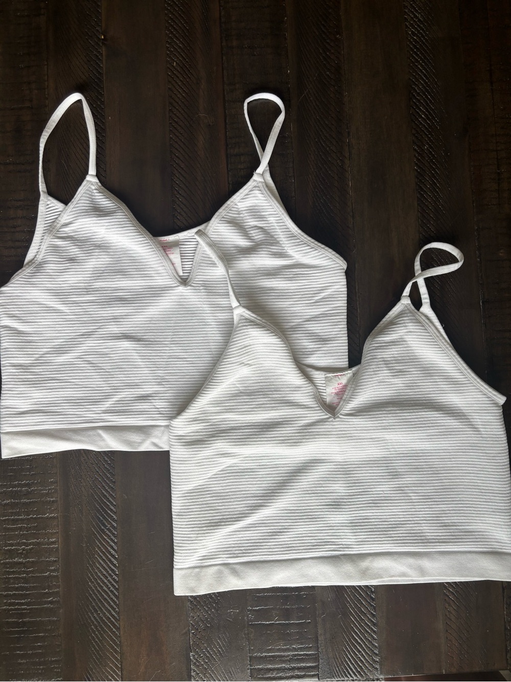Seamless White Ribbed V-Notch Bralette - 2 Pack